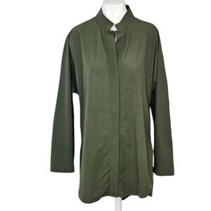 Aday Womens Something Borrowed Shirt, Green, Relaxed, Long, Stretch, Slit, XL